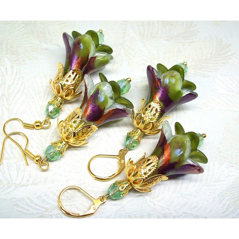 Boho Floral Dangle Earrings, Hand Painted, Artisan Crafted Unique Flower Jewelry